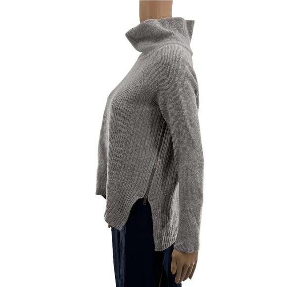 Vince Gray Side Zip Rib Knit Wool Cashmere Turtleneck Sweater - Picture 8 of 11